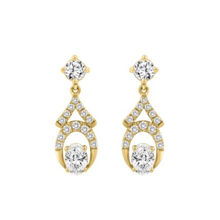 14K YELLOW GOLD 1.00CT ROUND/OVAL DIAMOND LADIES EARRING