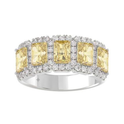 14K WHITE GOLD 3.00CT ROUND/RADIANT YELLOW DIAMOND LADIES RING