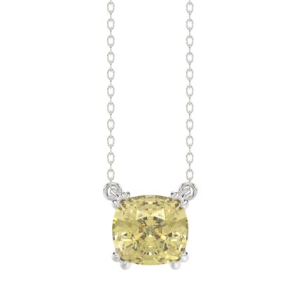 14K WHITE GOLD 1.00CT CUSHION YELLOW DIAMOND LADIES PENDANT