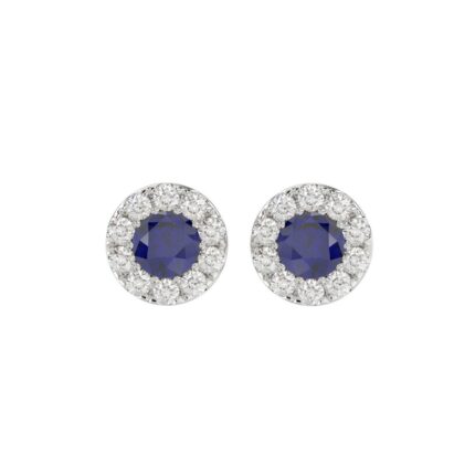 14K WHITE GOLD 1/2CT ROUND/BLUE SAPPHIRE ROUND DIAMOND LADIES EARRINGS